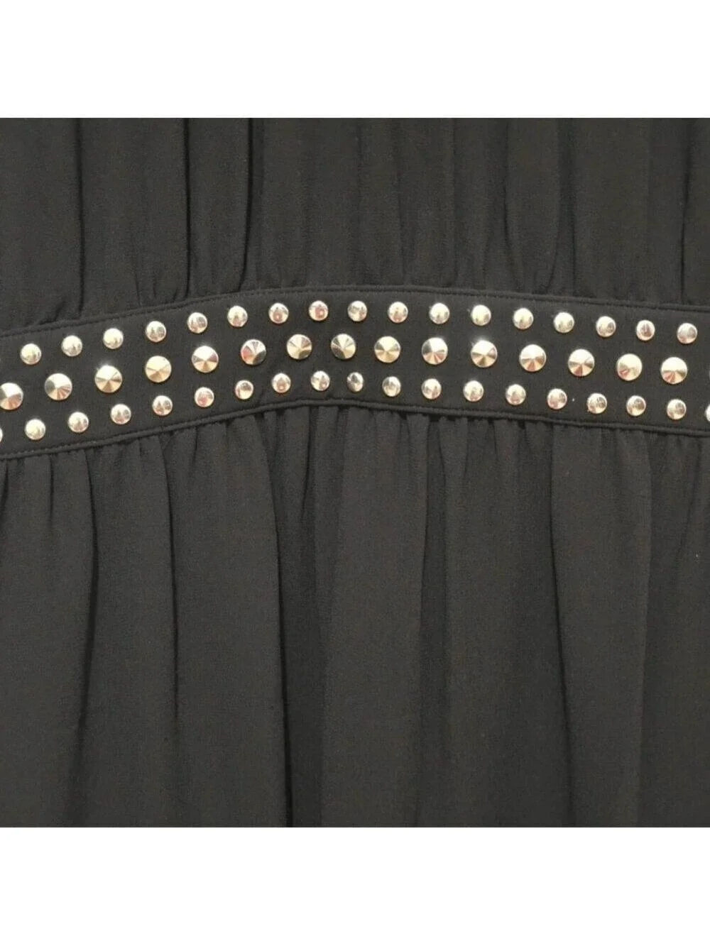 Michael Kors Black Studded Smocked Ruffle Neck Mini Dress Sz S